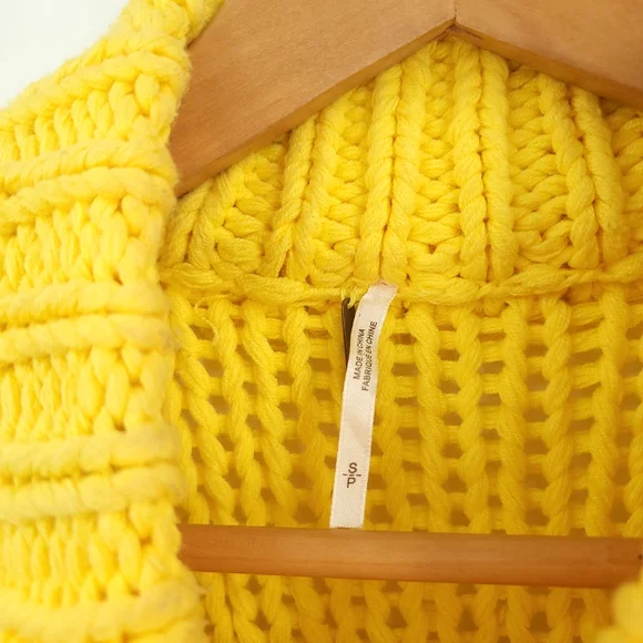 Free People Women Small My Only Sunshine Yellow Mock Neck Relaxed Boho Sweater - Picture 8 of 15